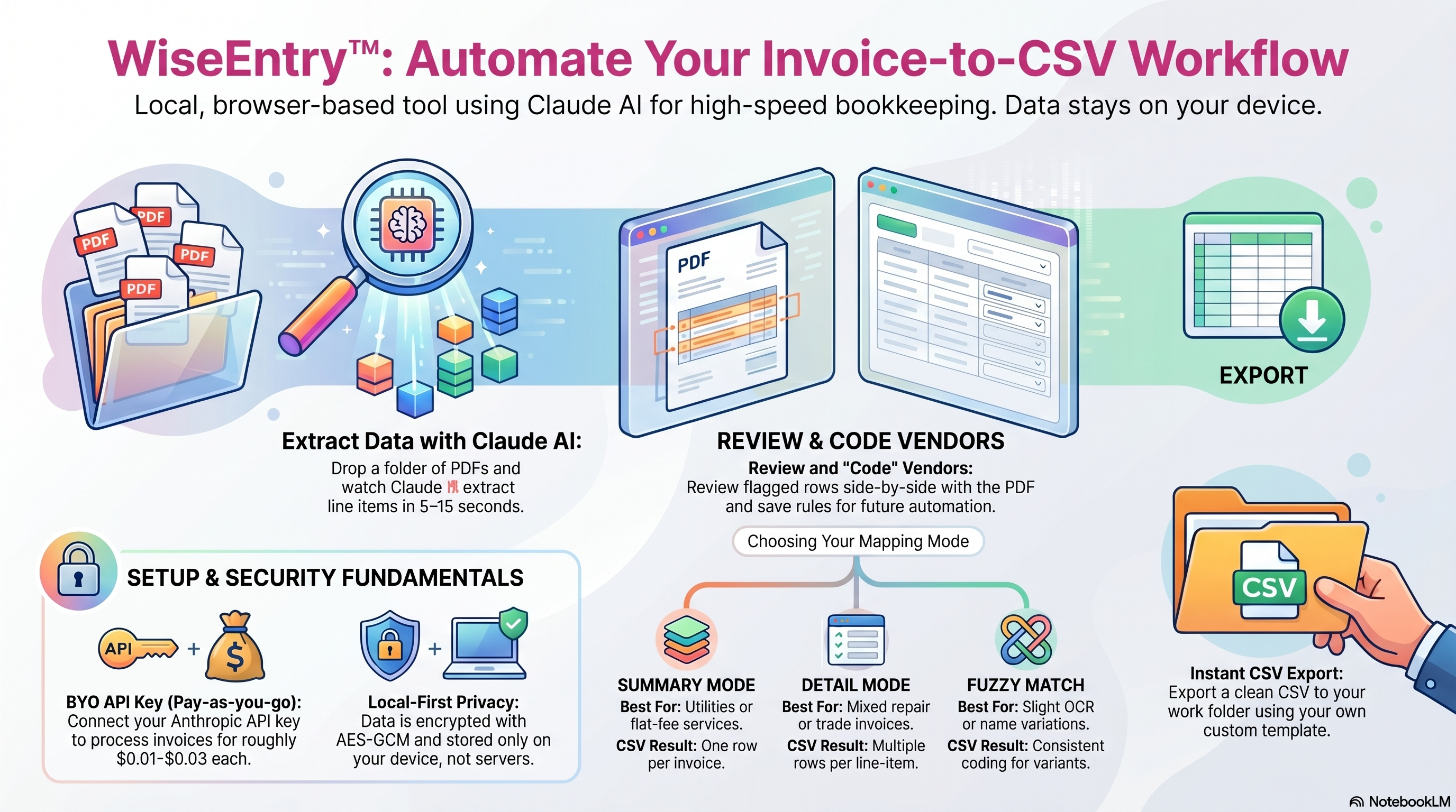WiseEntry invoice-to-CSV workflow overview